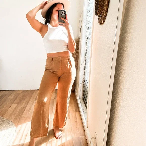 12th Tribe Little Secrets Mocha Linen Trousers Size Large - Picture 2 of 15